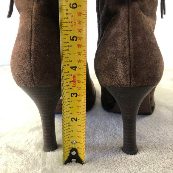 Belle Brown Suede Heeled Mid Calf Side Zip Boot Size 7 - Picture 8 of 16